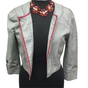 Loft Black & White Red Accents Crop Jacket